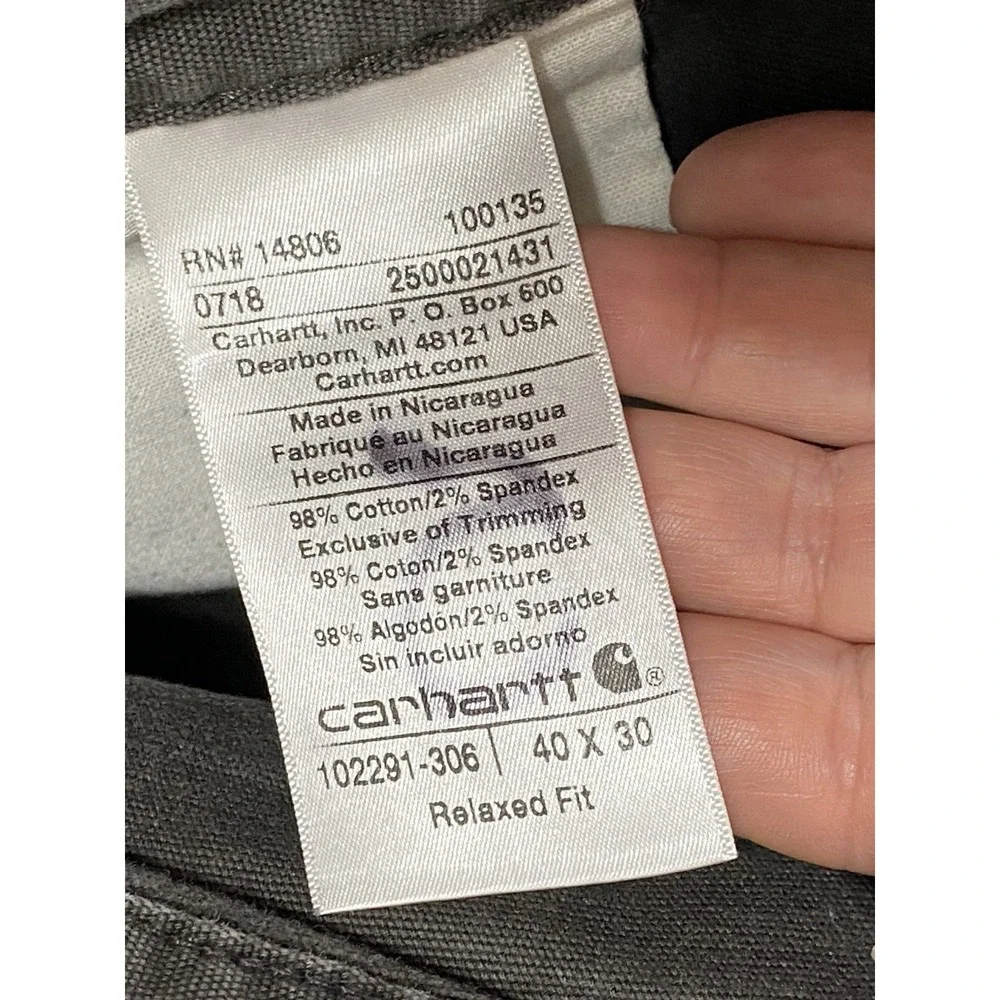 Carhartt Mens 40x30 Relaxed Fit Canvas Work Pants Shadow Grey 102291-306